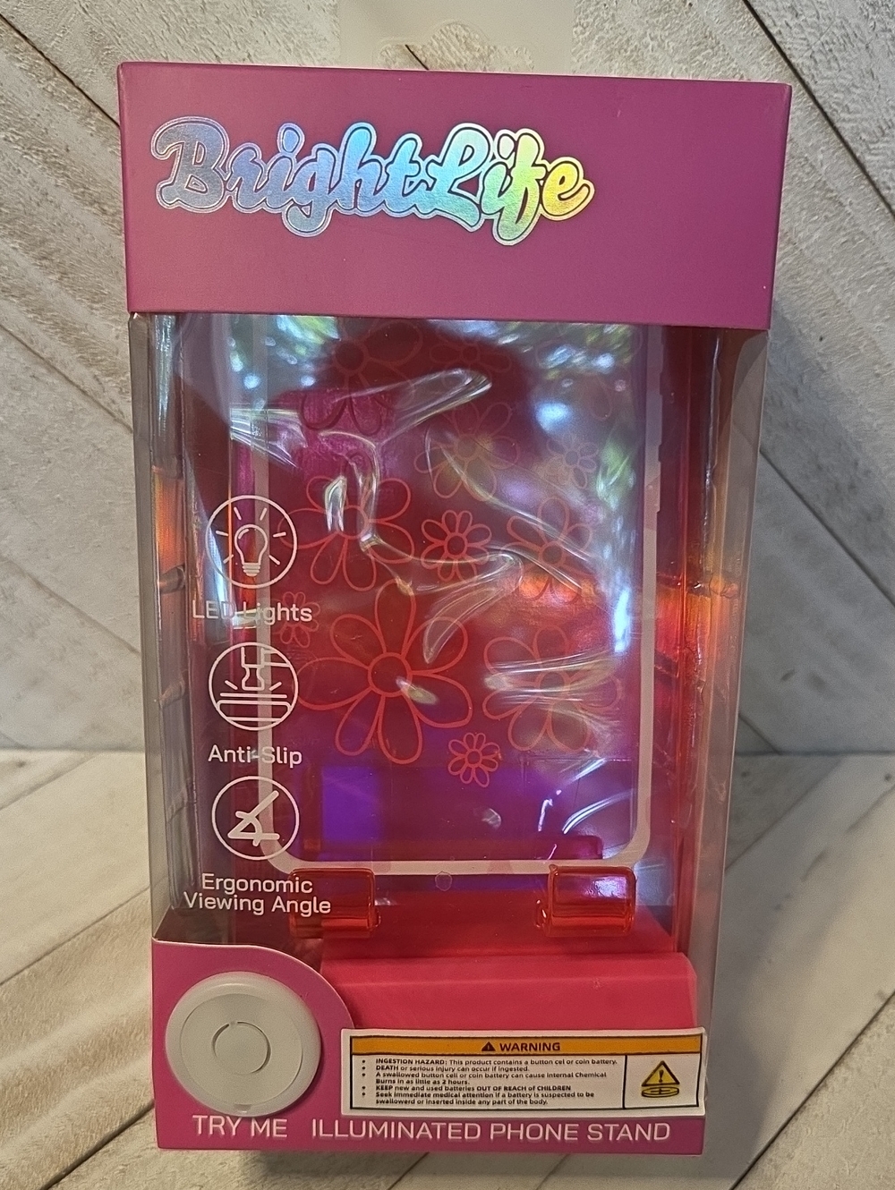 NWT Orbit Innovations BrightLife LED Neon Pink Floral Illuminated Phone Stand